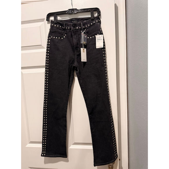 Women's GOOD AMERICAN Black Studded Straight Leg Jeans Size 2 - Picture 5 of 9